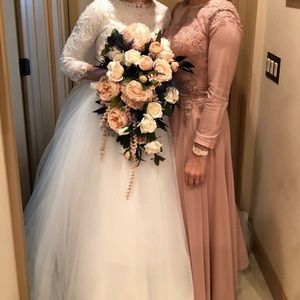 Blush Colored Formal Modest Bridesmaid Dress